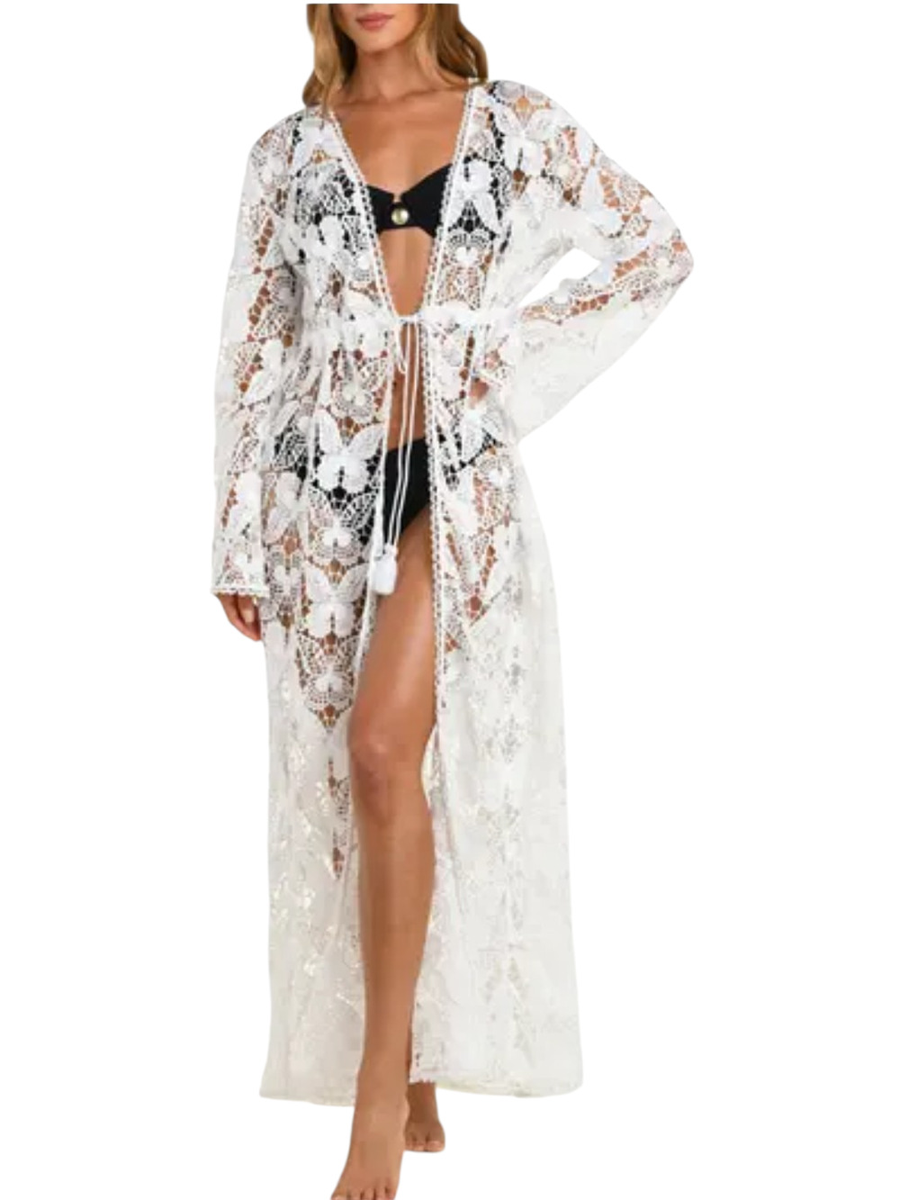 L'Agence Janus Butterfly Long Sleeve Cover Up Robe White Sheer Maxi Small NWT